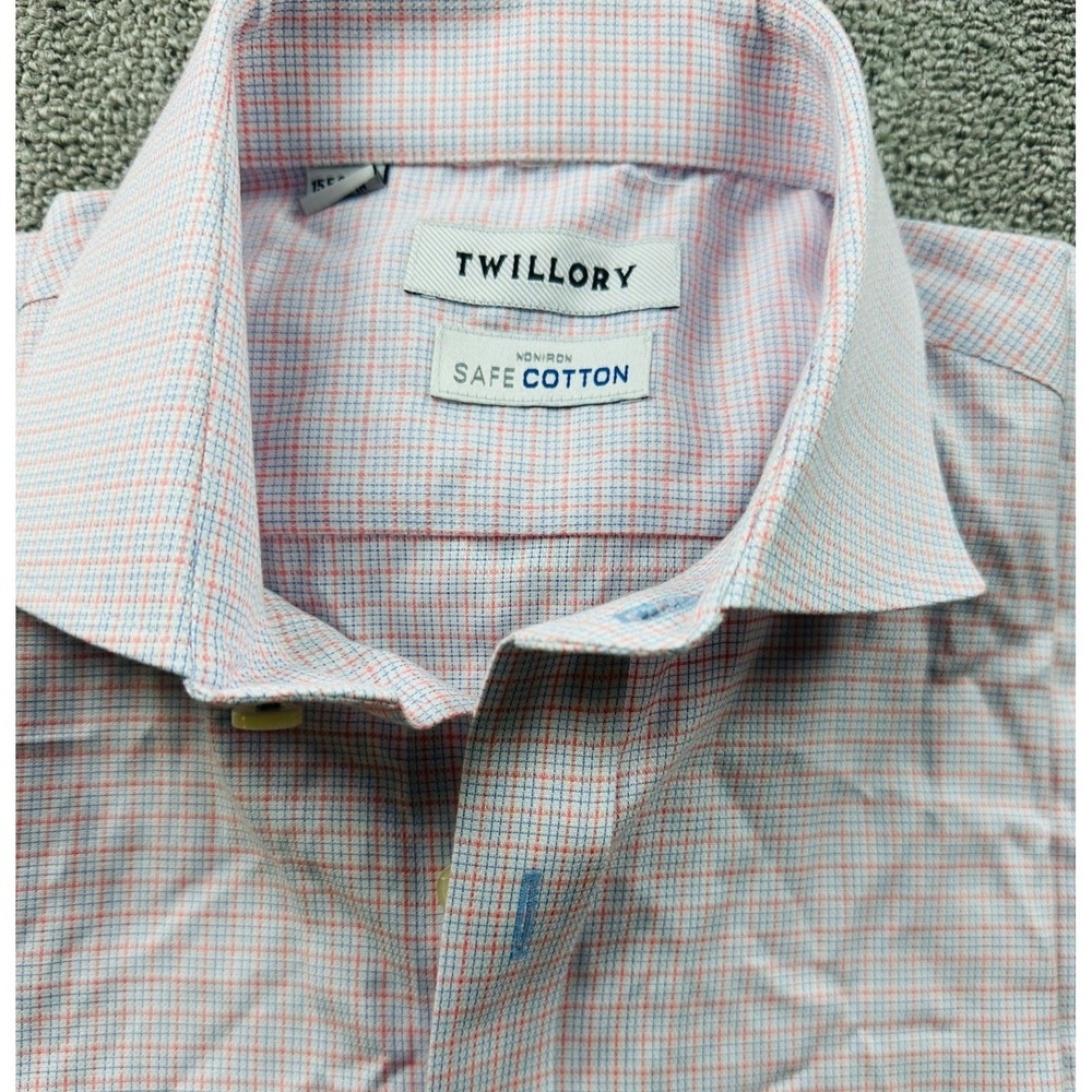 Twillory Dress Shirt Men 15.5 34/35 Pink Blue Safe‎ Cotton Tailored Fit Non-Iron
